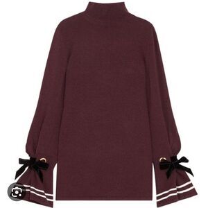 Mother of pearl Axel bow-embellished stretch-knit turtleneck sweater